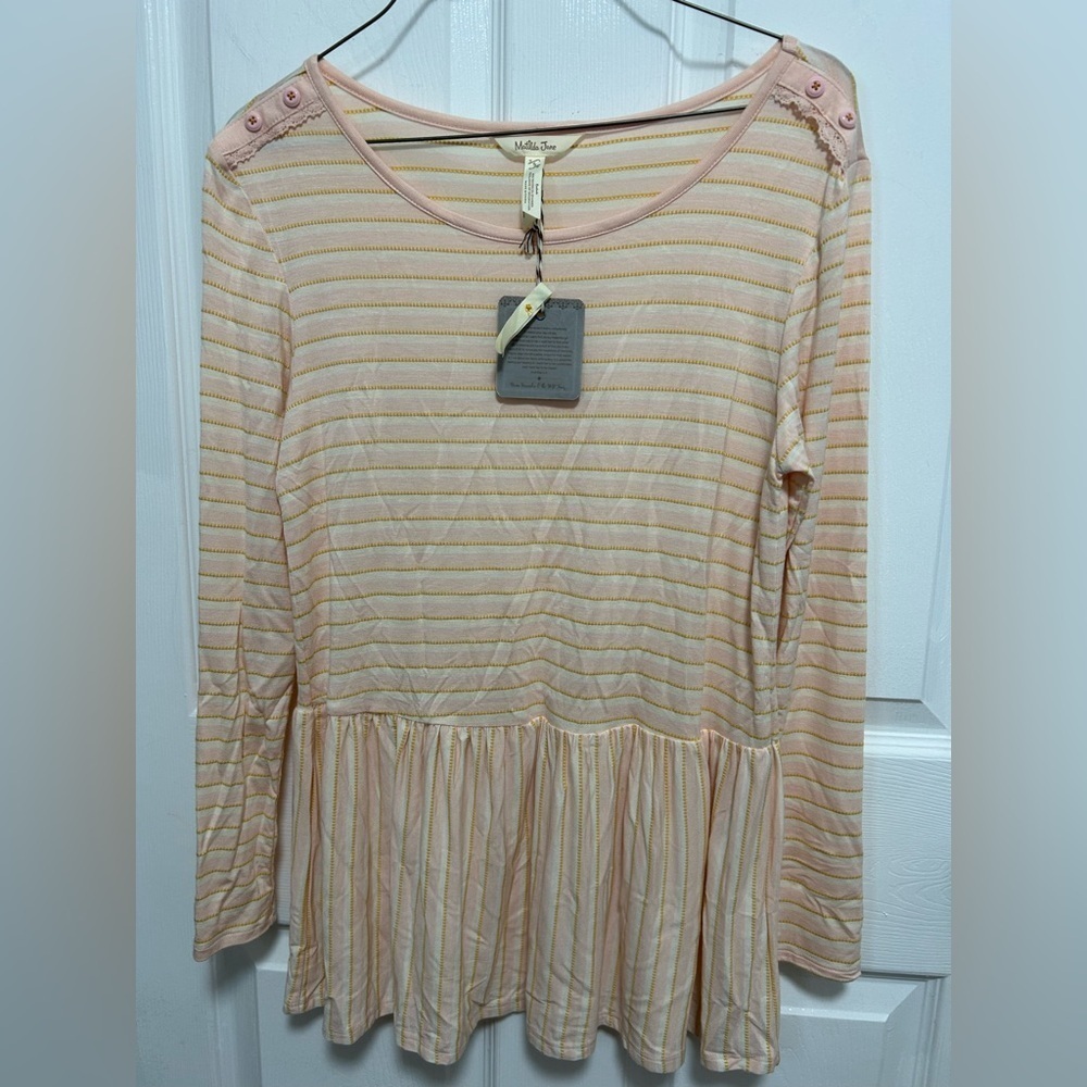 Matilda Jane Peach Striped Ruffle Blouse - Picture 3 of 5